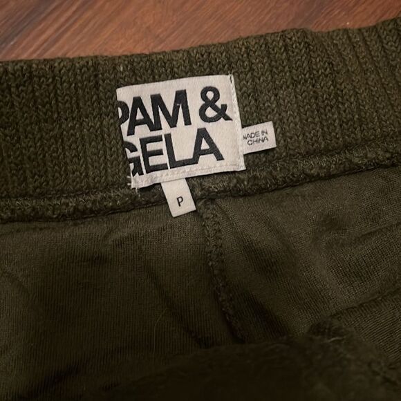 Pam & Gela Green Velour Jogger Sweatpants Drawstring TieDark Green Cuffed Ankle - Picture 3 of 4